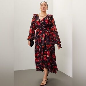 SLATE AND WILLOW FLORAL MIDI WRAP DRESS- EUC- XXL